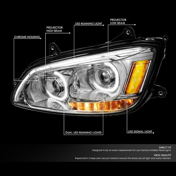 Nuvision Lighting, 08-19 Kenworth T170 T270 T300 T370 T660 T700 LED DRL+Turn Signal Projector Headlights - Chrome