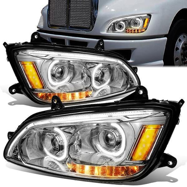 Nuvision Lighting, 08-19 Kenworth T170 T270 T300 T370 T660 T700 LED DRL+Turn Signal Projector Headlights - Chrome