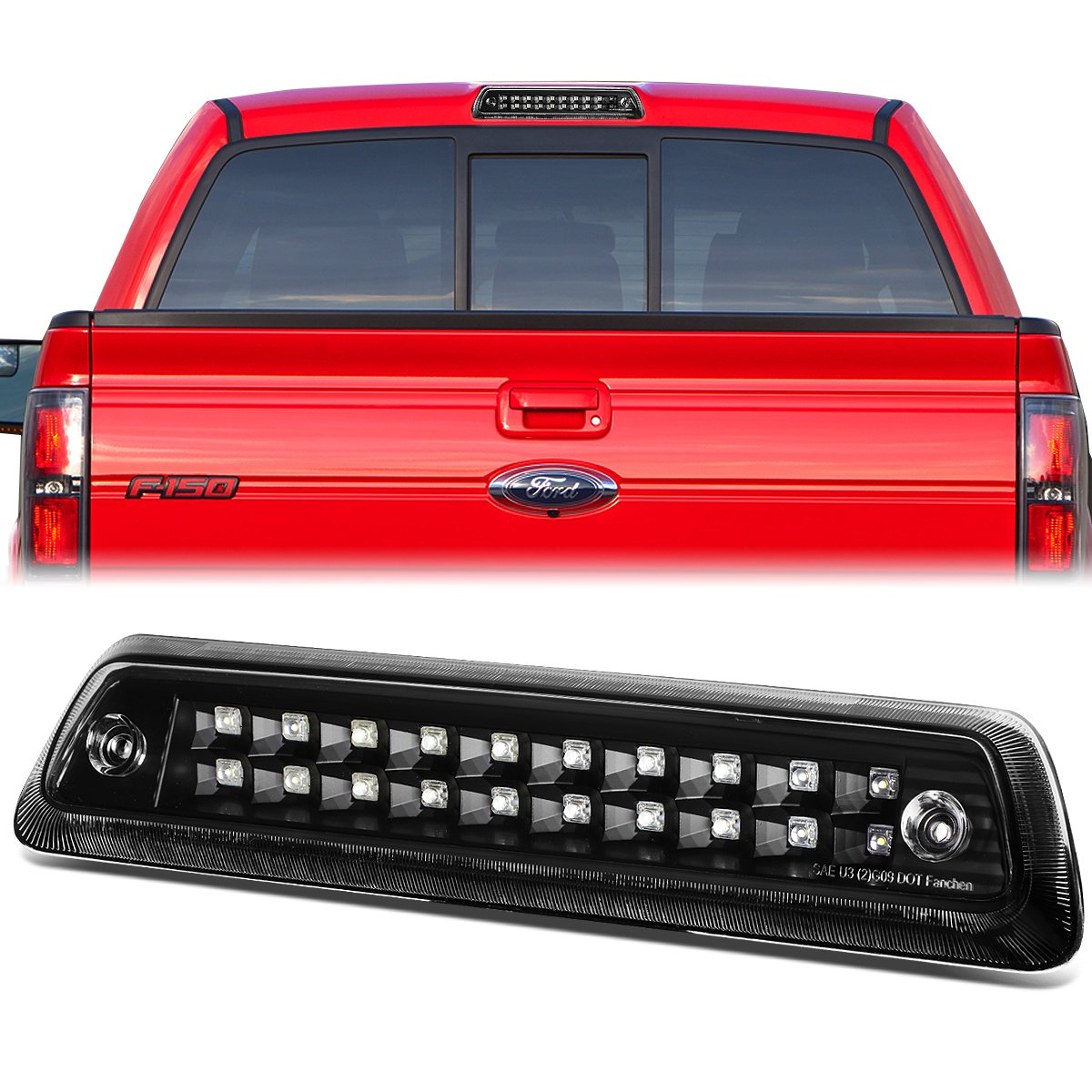 Nuvision Lighting, 09-14 Ford F150 Lincoln Mark LT LED 3rd Brake Light+Cargo Lamp - Black Housing