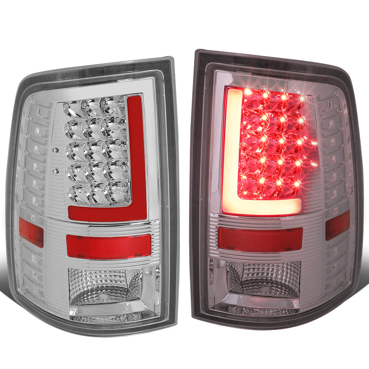 Nuvision Lighting, 09-17 Dodge Ram 1500 2500 3500 Red L-Bar LED Rear Brake Tail Lights - Chrome