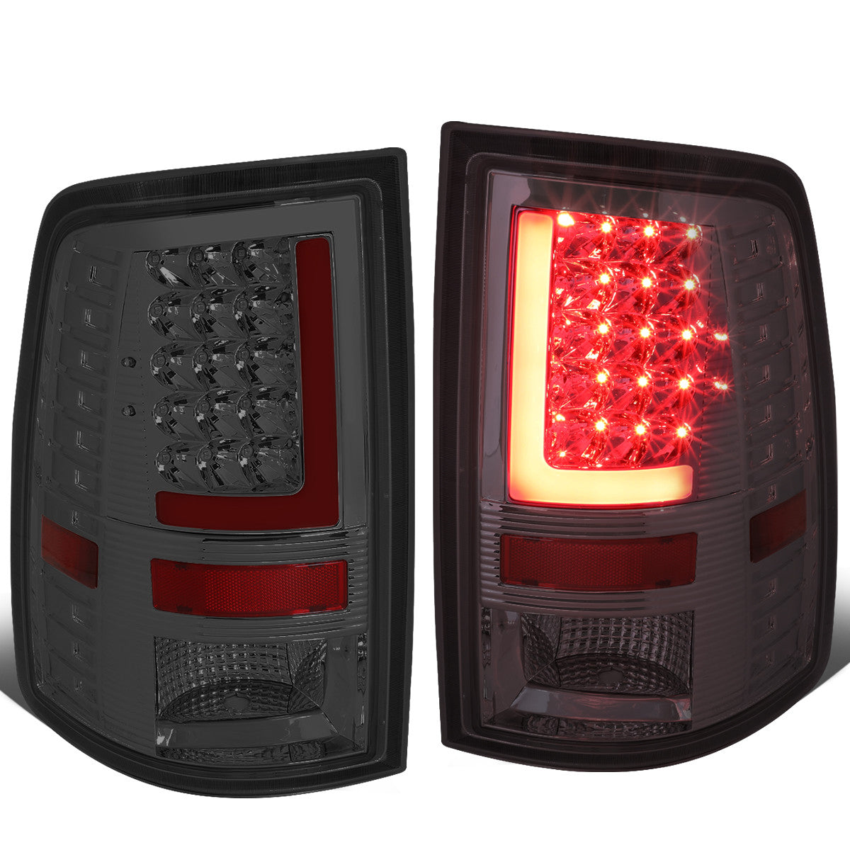 Nuvision Lighting, 09-17 Dodge Ram 1500 2500 3500 Red L-Bar LED Rear Brake Tail Lights - Smoked