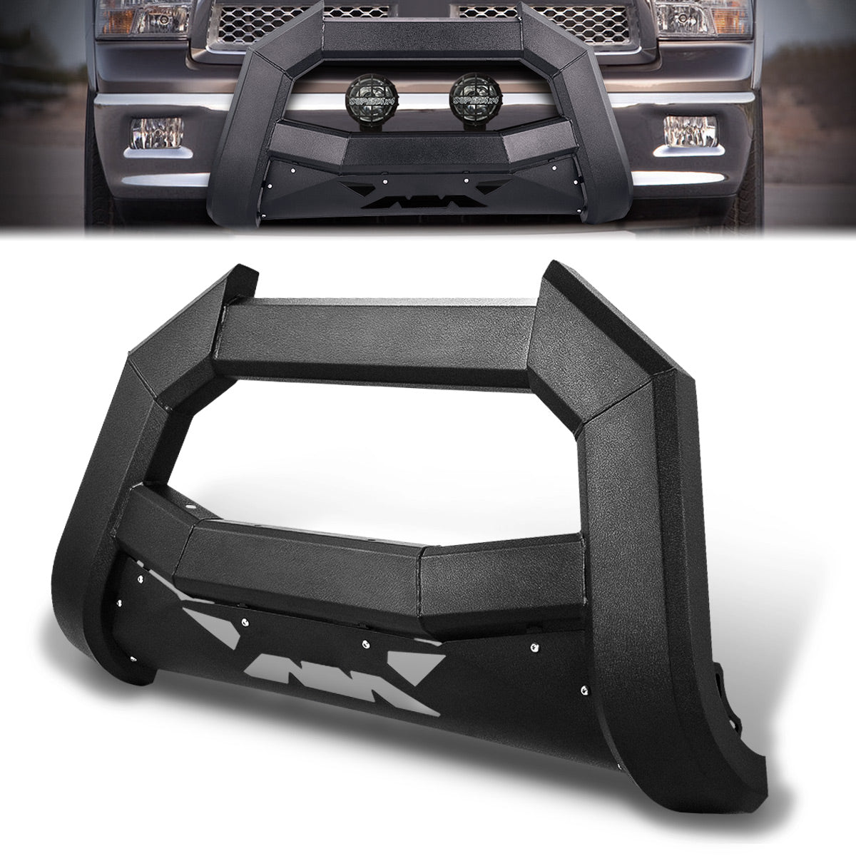 J2 Engineering, 09-22 Ram 1500 (Classic) Bat Face Front Bumper Grille Guard - Carbon Steel