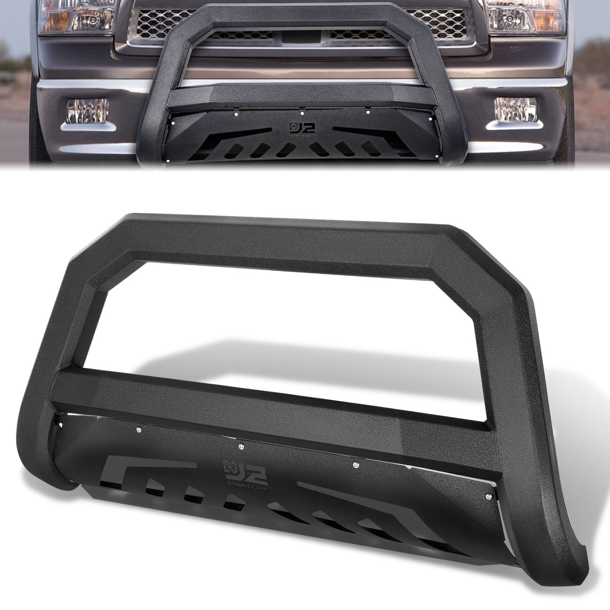 J2 Engineering, 09-22 Ram 1500 (Classic) Diagonal Slat Front Bumper Grille Guard - Carbon Steel