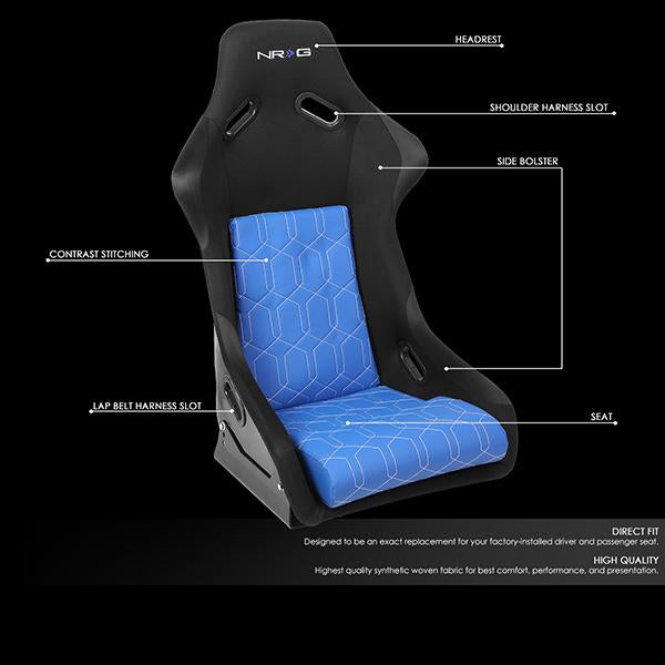 NRG Innovations, 1-Piece Large Blue Cushion Fiber Glass Bucket Racing Seat - FRP-300-GEO-BL