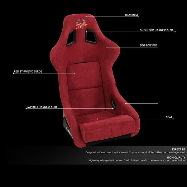 NRG Innovations, 1-Piece Large Maroon Alcantara Fabric Bucket Racing Seat - FRP-302MAR-PRISMA