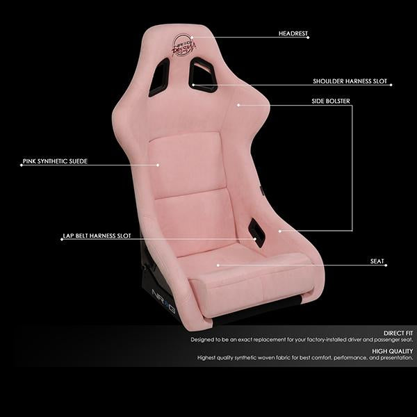 NRG Innovations, 1-Piece Large Pink Alcantara Fabric Bucket Racing Seat - FRP-302PK-PRISMA