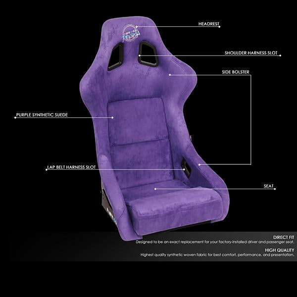 NRG Innovations, 1-Piece Large Purple Alcantara Fabric Bucket Racing Seat - FRP-302PP-PRISMA