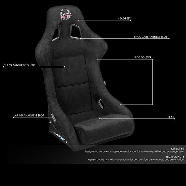 NRG Innovations, 1-Piece Large Size Alcantara Bucket Racing Seat - FRP-302BK