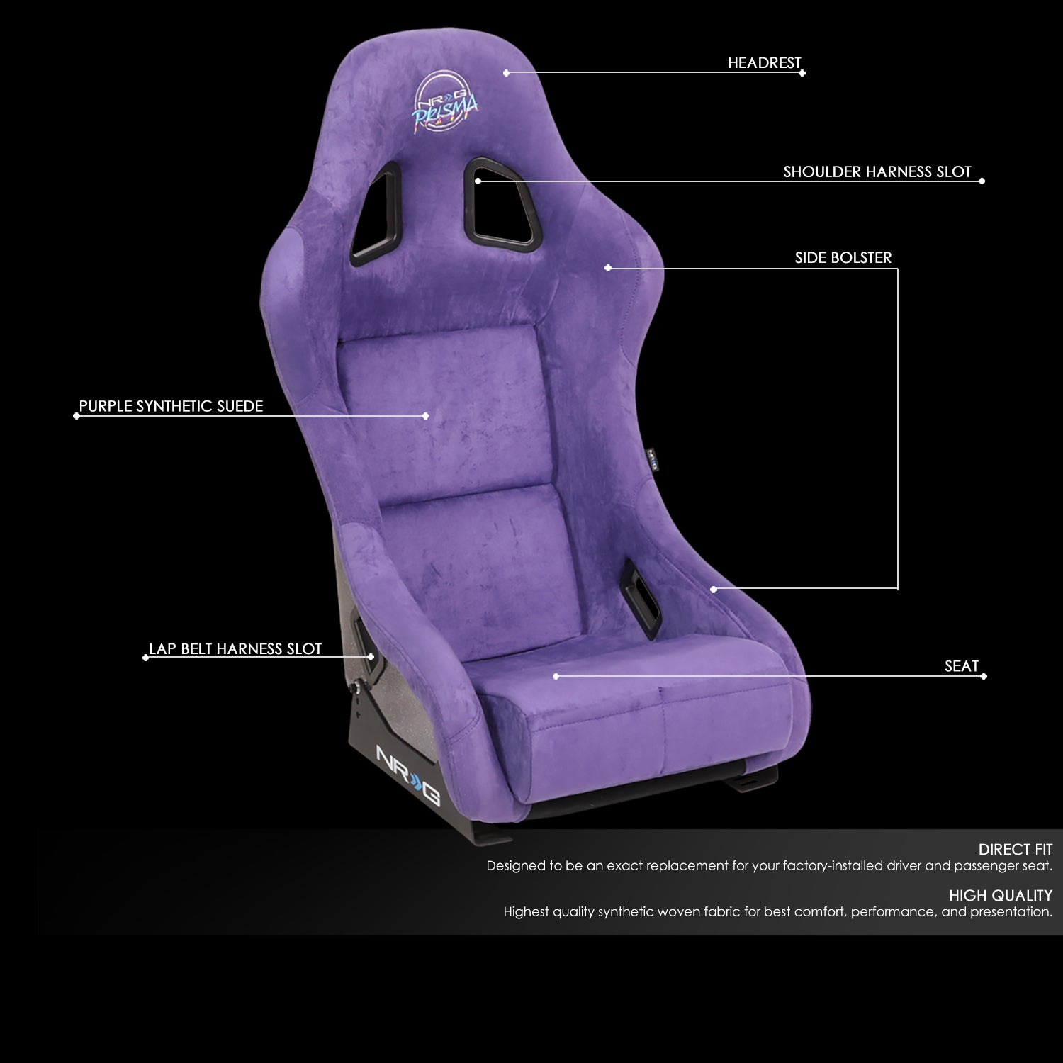 NRG Innovations, 1 Piece Medium Alcantara Fabric Prisma Fixed Bucket Racing Seat - FRP-303PP-PRISMA