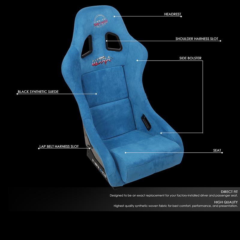 NRG Innovations, 1 Piece Medium Alcantara Prisma Ultra Fixed Bucket Racing Seat - FRP-303BL-ULTRA