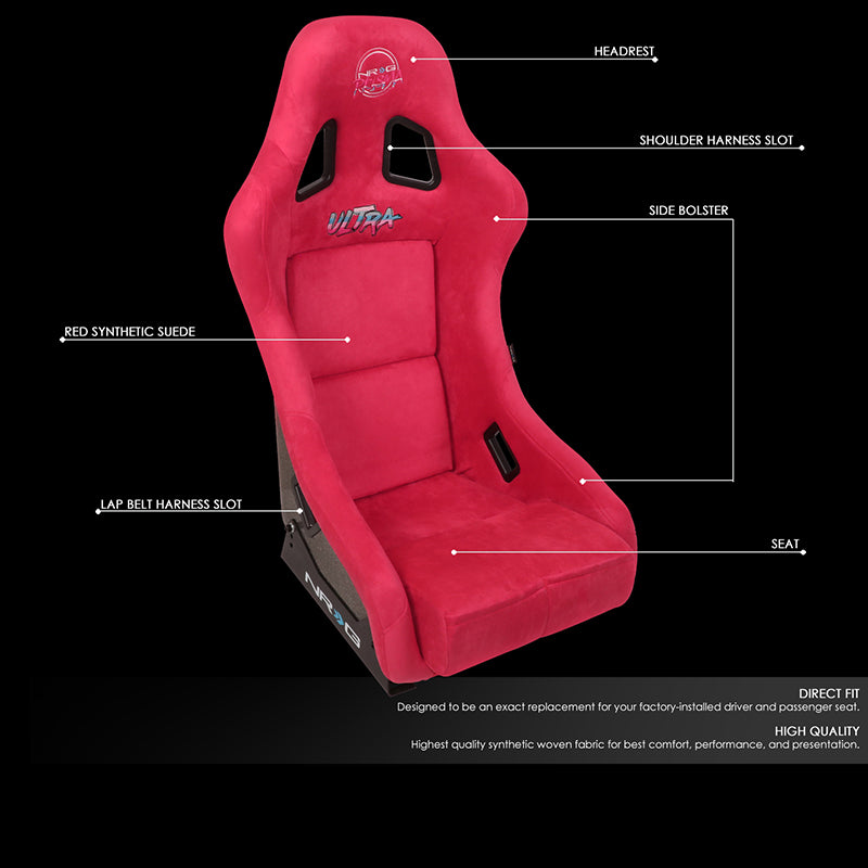 NRG Innovations, 1 Piece Medium Alcantara Prisma Ultra Fixed Bucket Racing Seat - FRP-303RD-ULTRA