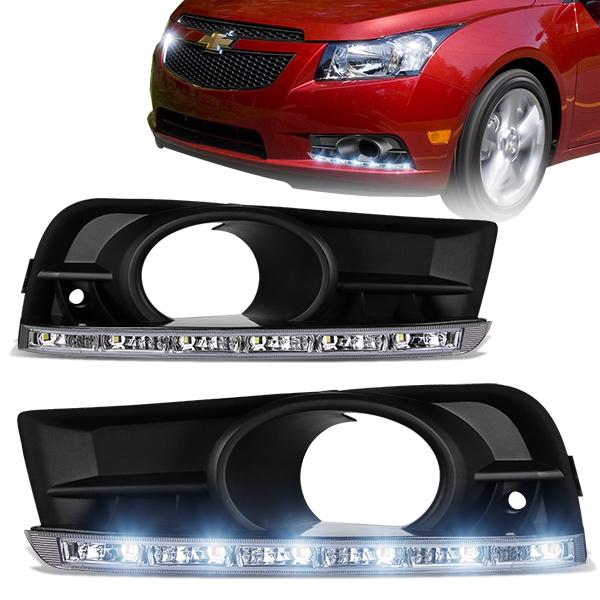 DNA Motoring, 10-14 Chevy Cruze LED DRL Clear Lens Fog Lights - w/Bezel+Bulbs