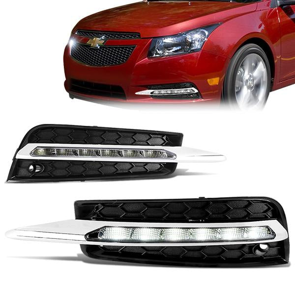 DNA Motoring, 11-15 Chevy Cruze LED DRL Clear lens Fog Lights - w/Bezel+Switch+Bulbs