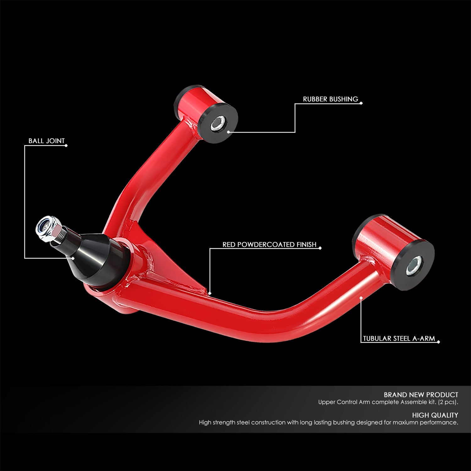 J2 Engineering, 11-19 Chevrolet Silverado GMC Sierra 2-4 in. Lift Front Upper Control Arms (Red)