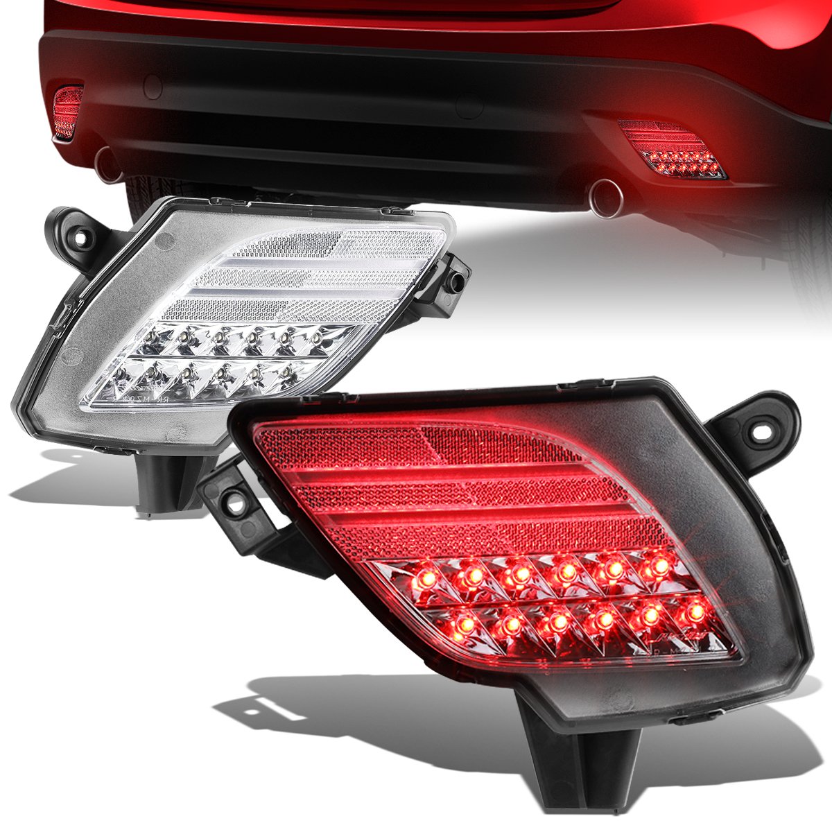 Nuvision Lighting, 13-16 Mazda CX-5 LED Rear Bumper Reflector Lights - Chrome Housing