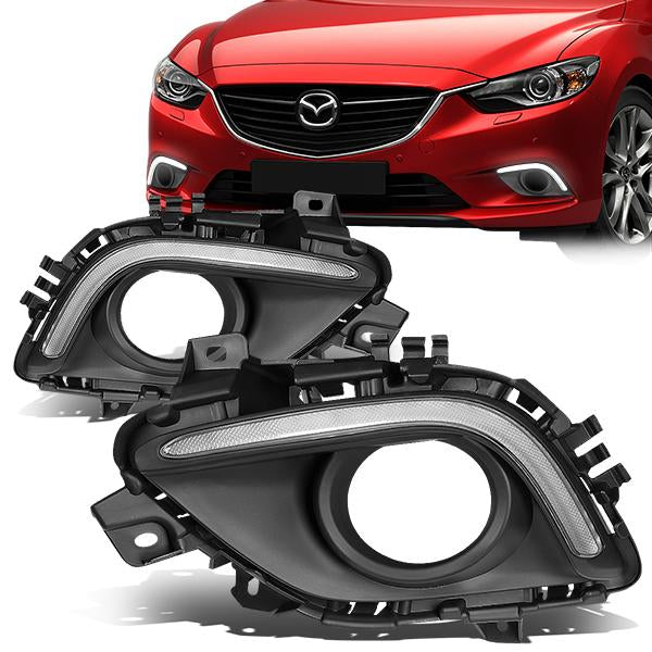 DNA Motoring, 14-16 Mazda 6 LED DRL Clear lens Fog Lights - w/Bezel+Bulbs