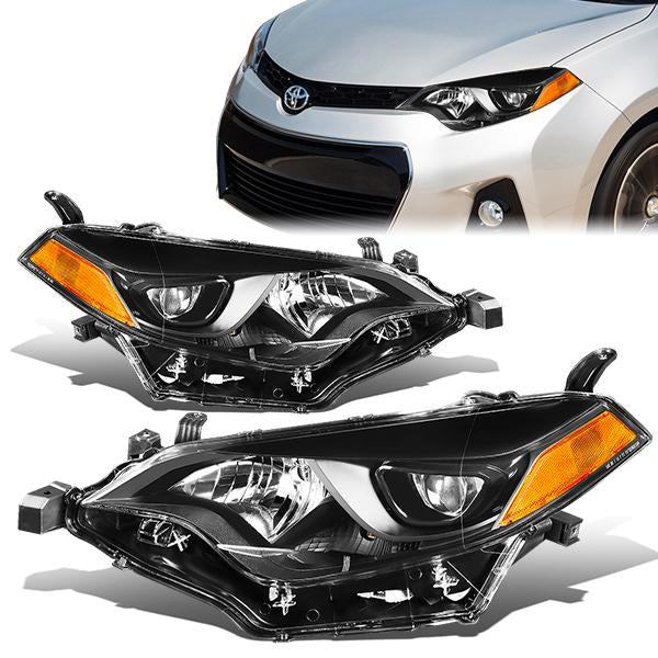 DNA Motoring, 14-16 Toyota Corolla Projector Headlights - Black Housing Amber Corner