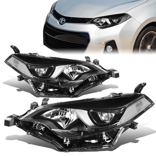 DNA Motoring, 14-16 Toyota Corolla Projector Headlights - Black Housing Clear Corner