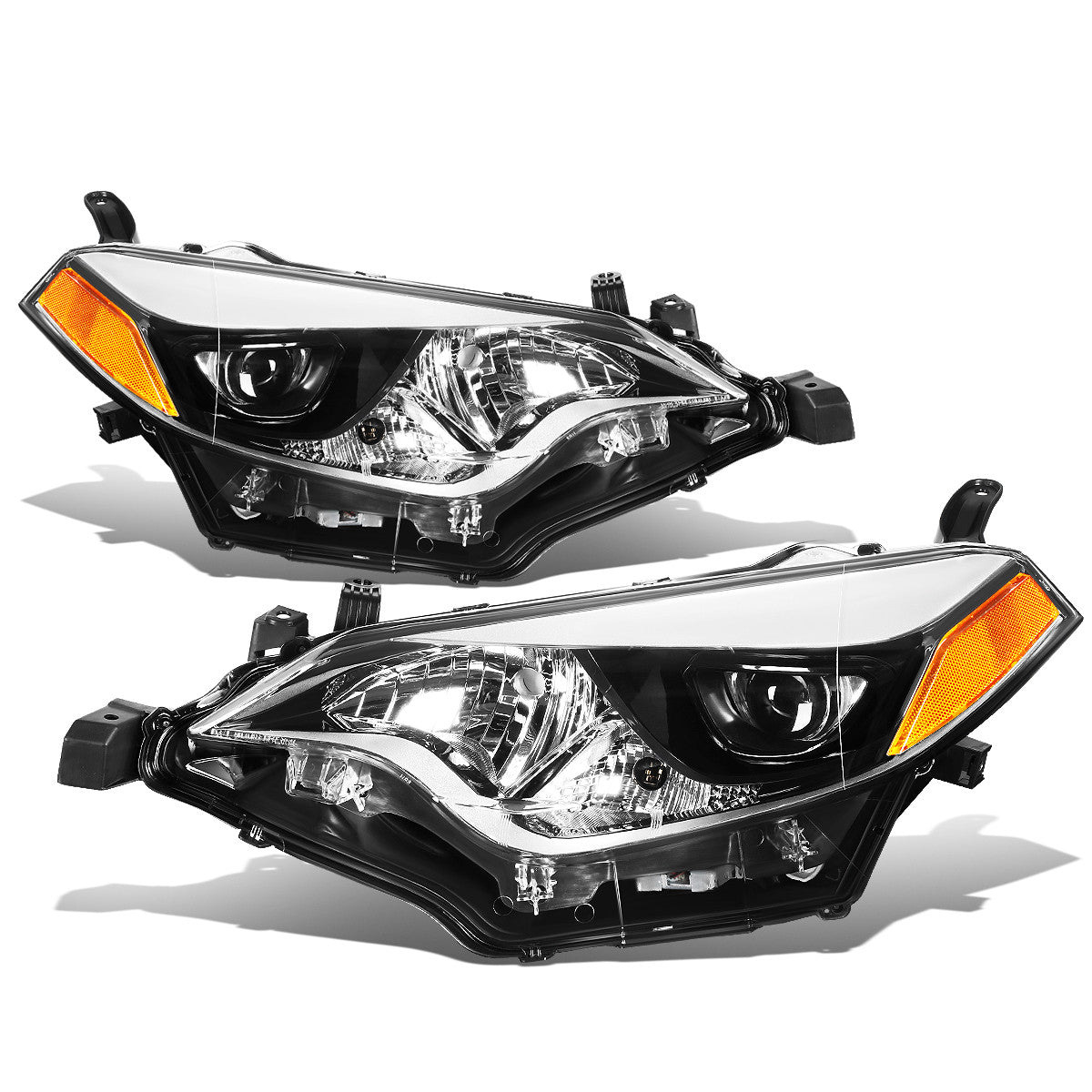 DNA Motoring, 14-16 Toyota Corolla Projector Headlights - Chrome Housing Amber Corner