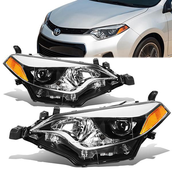 DNA Motoring, 14-16 Toyota Corolla Projector Headlights - Chrome Housing Amber Corner