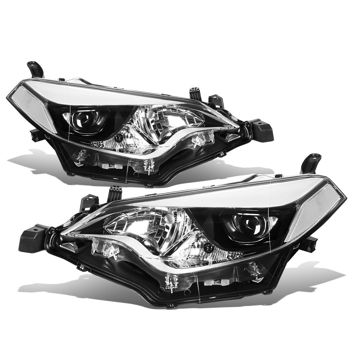 DNA Motoring, 14-16 Toyota Corolla Projector Headlights - Chrome Housing Clear Corner