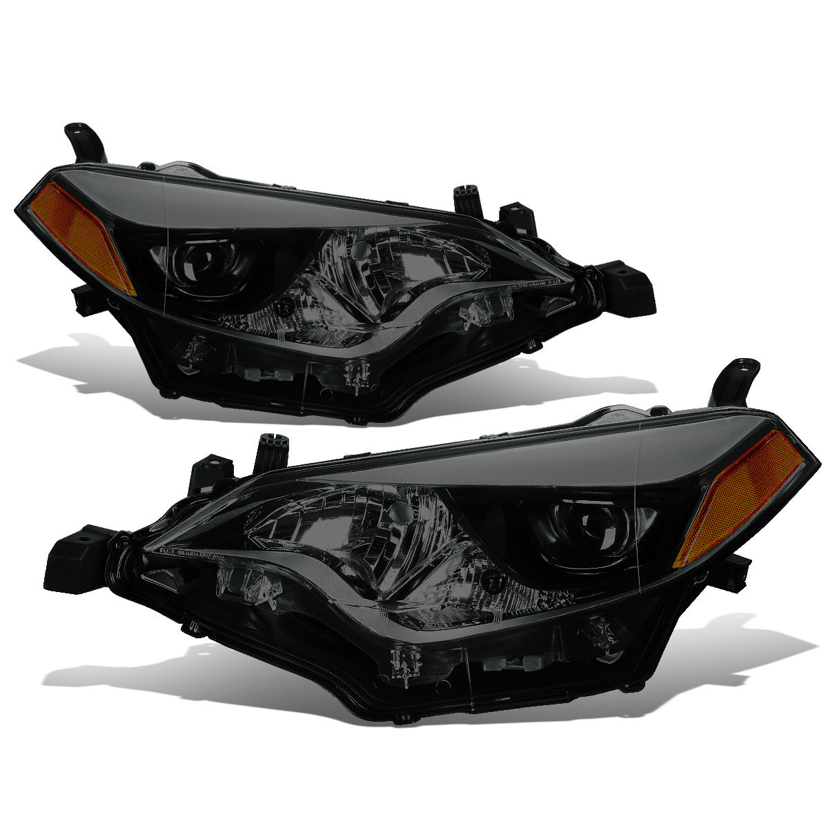 DNA Motoring, 14-16 Toyota Corolla Projector Headlights - Smoked Housing Amber Corner