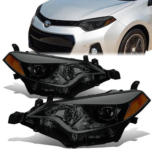 DNA Motoring, 14-16 Toyota Corolla Projector Headlights - Smoked Housing Amber Corner