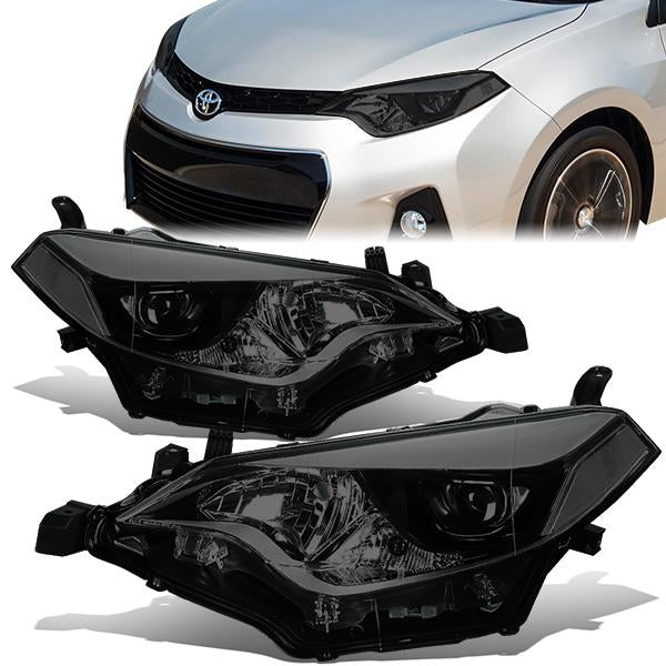 DNA Motoring, 14-16 Toyota Corolla Projector Headlights - Smoked Housing Clear Corner