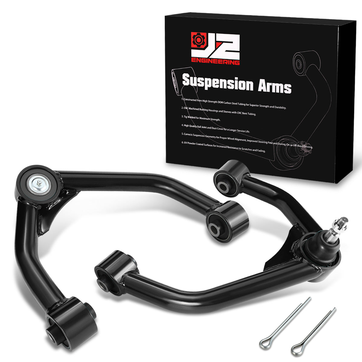 J2 Engineering, 15-22 Chevrolet Colorado GMC Canyon 2-4 in. Lifted Front Upper Control Arms (Black)