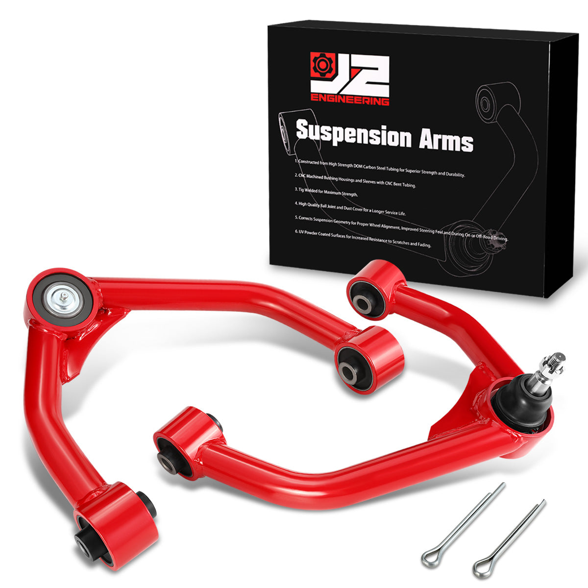 J2 Engineering, 15-22 Chevrolet Colorado GMC Canyon 2-4 in. Lifted Front Upper Control Arms (Red)