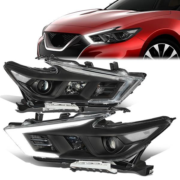 Nuvision Lighting, 16-18 Nissan Maxima S SL SV LED DRL Projector Headlights - Black Housing Clear Corner