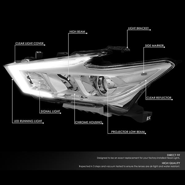 Nuvision Lighting, 16-18 Nissan Maxima S SL SV LED DRL Projector Headlights - Chrome Housing Clear Corner