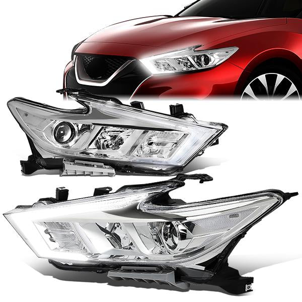 Nuvision Lighting, 16-18 Nissan Maxima S SL SV LED DRL Projector Headlights - Chrome Housing Clear Corner