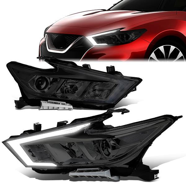 Nuvision Lighting, 16-18 Nissan Maxima S SL SV LED DRL Projector Headlights - Smoked Housing Clear Corner