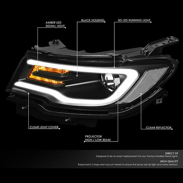 Nuvision Lighting, 17-21 Jeep Compass MP LED DRL+Turn Signal Projector Headlights - Black Housing