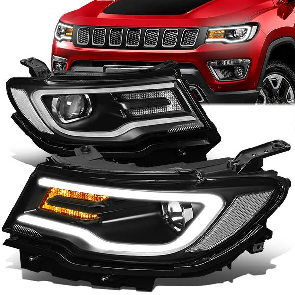 Nuvision Lighting, 17-21 Jeep Compass MP LED DRL+Turn Signal Projector Headlights - Black Housing