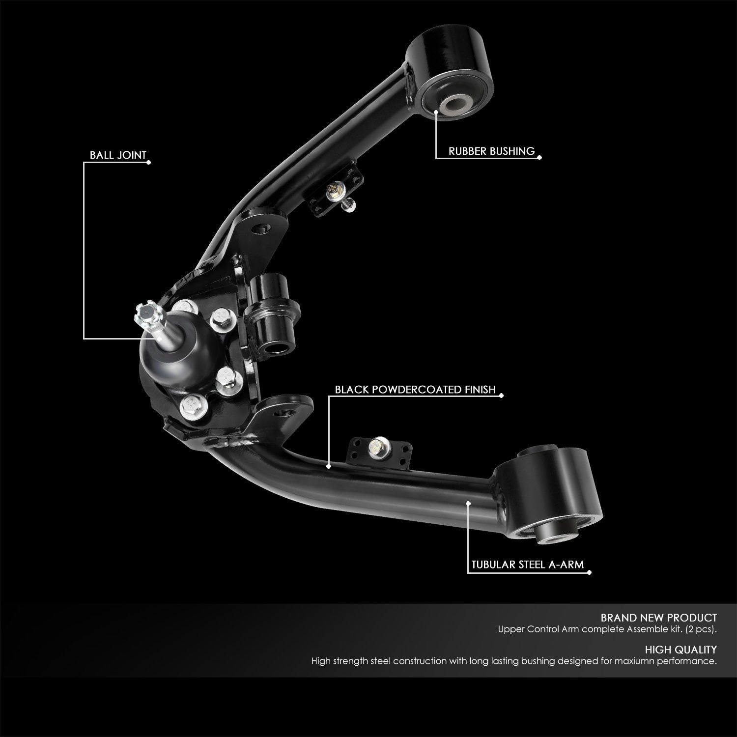 J2 Engineering, 19-22 Ram 1500 2-4 in. Lift Front Upper Control Arms w/Dual Shock Mount (Black)