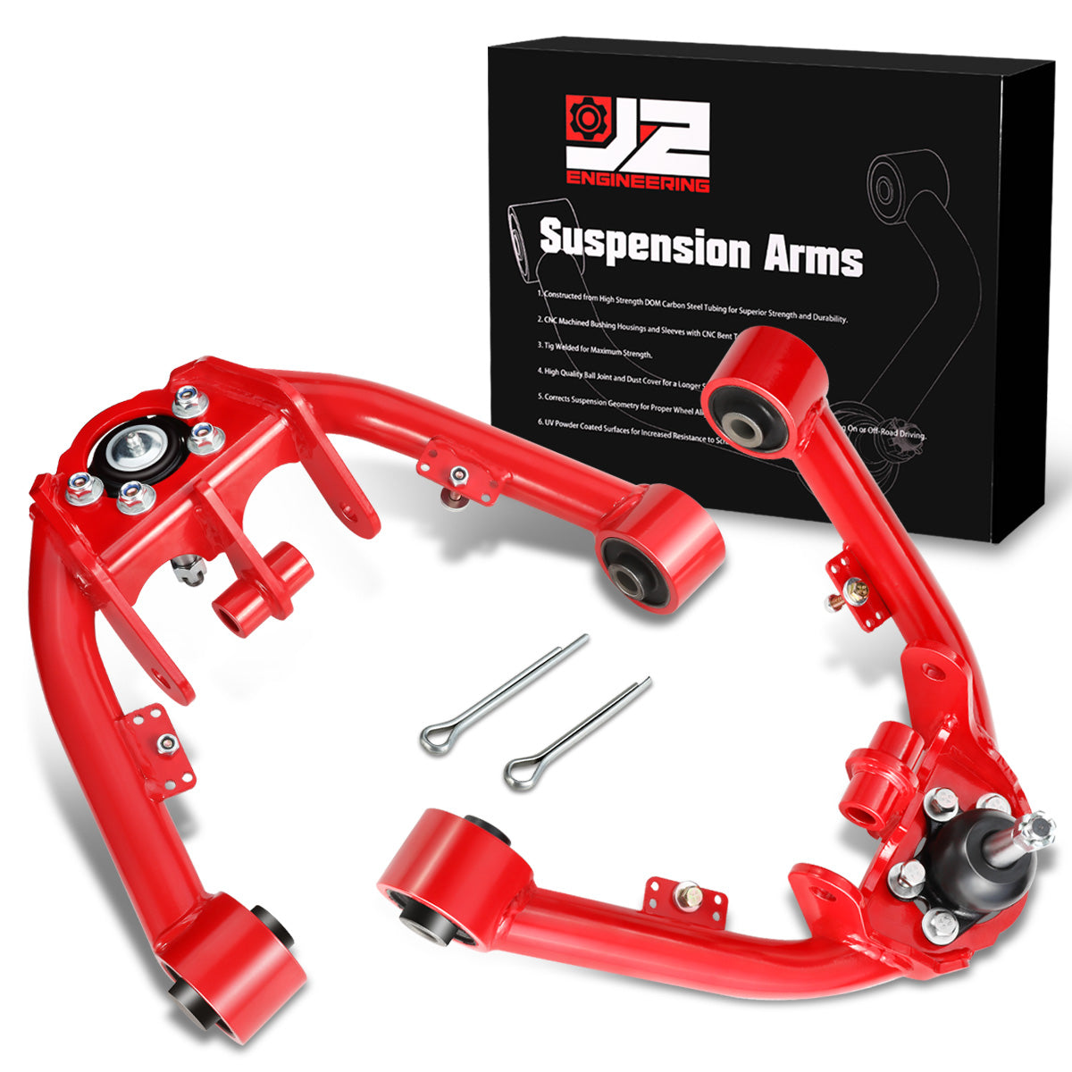 J2 Engineering, 19-22 Ram 1500 2-4 in. Lift Front Upper Control Arms w/Dual Shock Mount (Red)