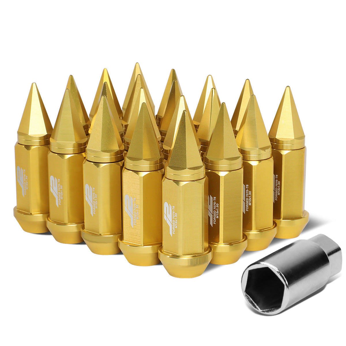 J2 Engineering, 20PC M12 x 1.5 Spiky Cap Lug Nuts - 75mm - Aluminum [A variety of color options]