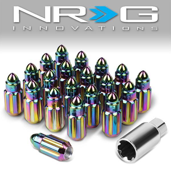 NRG Innovations, 20Pcs M12 x 1.5 Bullet Shaped End 50mm Lug Nuts w/Lock Key [A variety of color options]