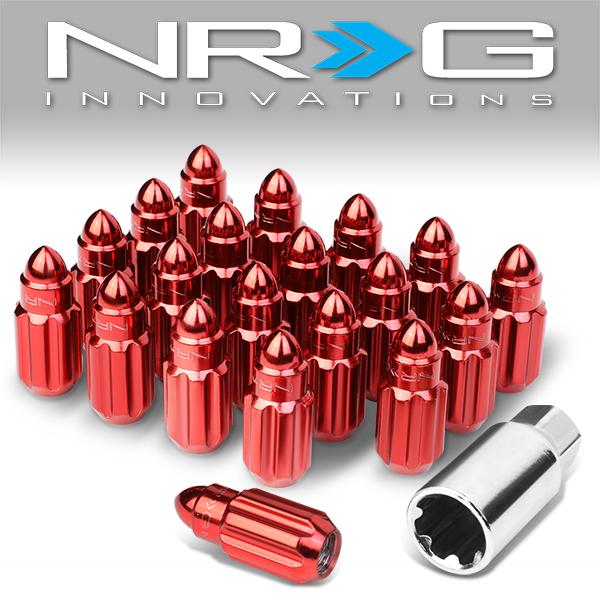 NRG Innovations, 20Pcs M12 x 1.5 Bullet Shaped End 50mm Lug Nuts w/Lock Key [A variety of color options]