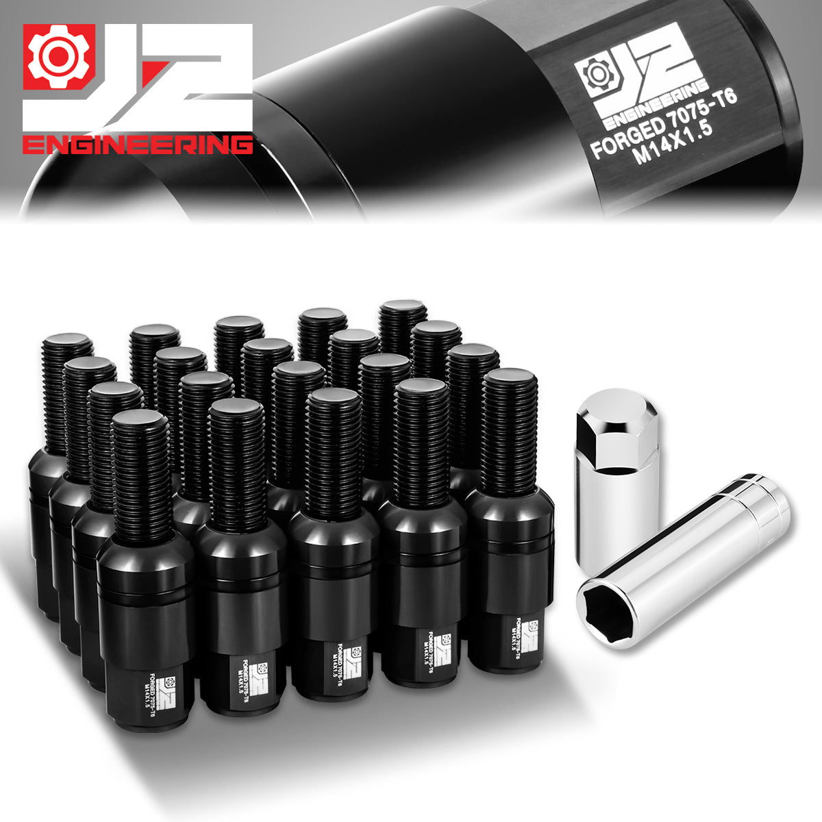 J2 Engineering, 20Pcs M14x1.5 Lug Nuts - 76mm Aluminum [Fits Mercedes-Benz Models ]