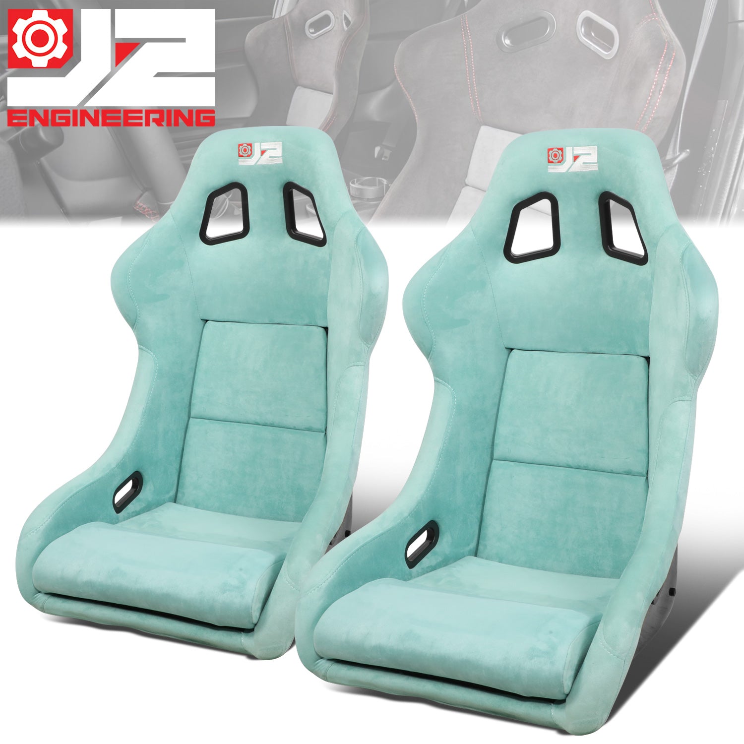 J2 Engineering, 2Pcs Microfiber Suede Style Fabric Large Racing Bucket Seats (Lake Blue)