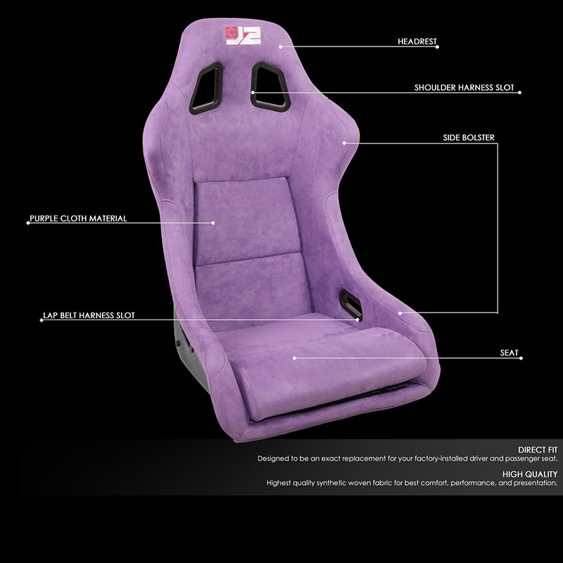 J2 Engineering, 2Pcs Microfiber Suede Style Fabric Large Racing Bucket Seats (Purple)