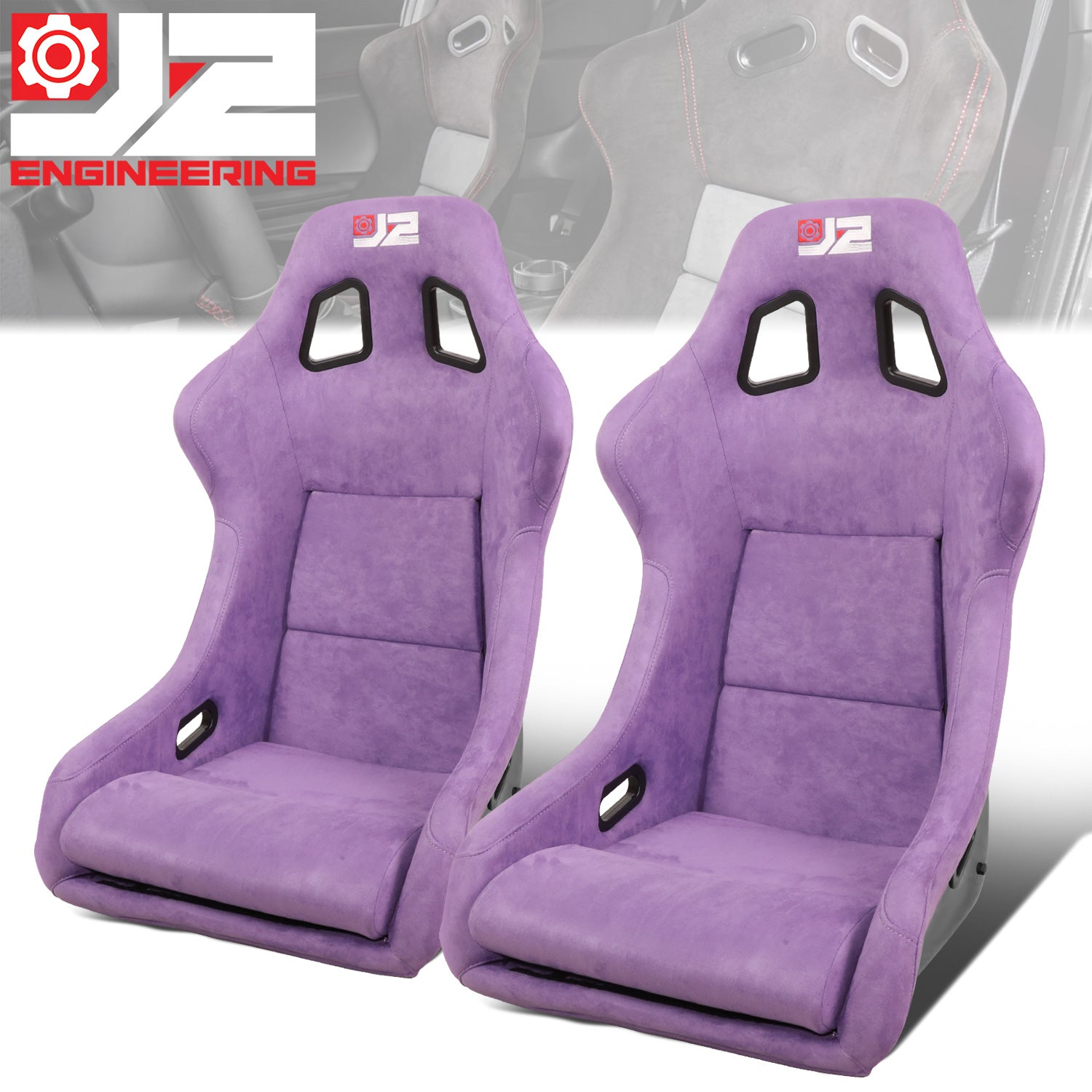 J2 Engineering, 2Pcs Microfiber Suede Style Fabric Large Racing Bucket Seats (Purple)