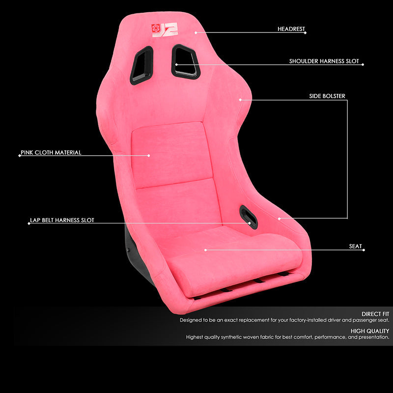 J2 Engineering, 2Pcs Pink Microfiber Suede Large Racing Bucket Seats w/ Mount Brackets+Sliders