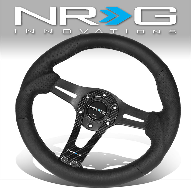 NRG Innovations, 320mm Aluminum Carbon Fiber Spoke Leather Grip Steering Wheel - RST-002RCF