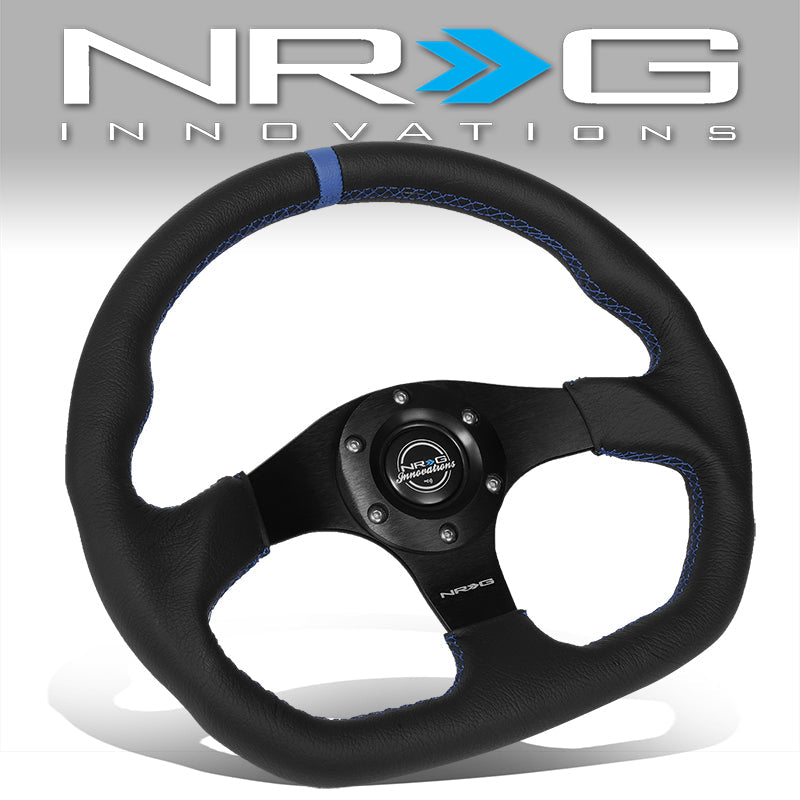 NRG Innovations, 320mm Black Flat Bottom Leather Grip Steering Wheel - RST-024MB-R-BL