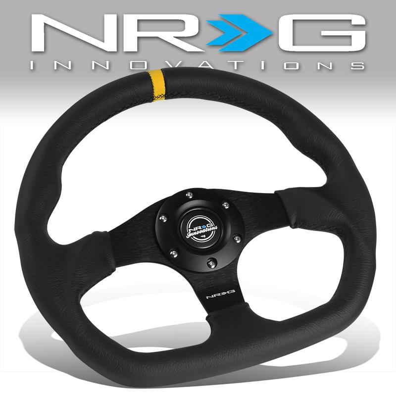 NRG Innovations, 320mm Flat Bottom Black Leather Grip Steering Wheel - RST-024-MB-R-Y