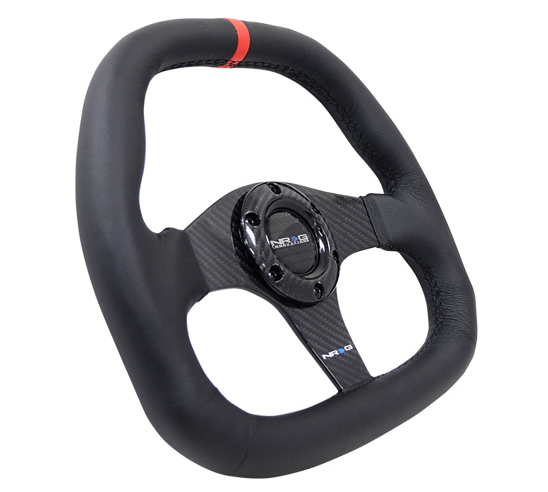 NRG Innovations, 320mm Flat Bottom Leather Grip Carbon Fiber Steering Wheel - ST-019CF-R